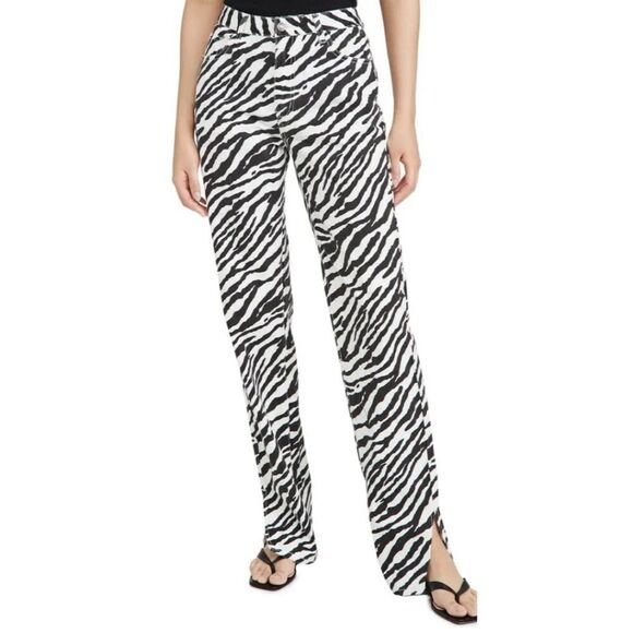 Lioness Alabama Zebra High-Waisted Split Leg Jeans Small - Picture 1 of 13